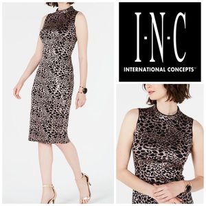 INC Mock-Neck Sequin-Lace Dress Black/Gold Sz 10